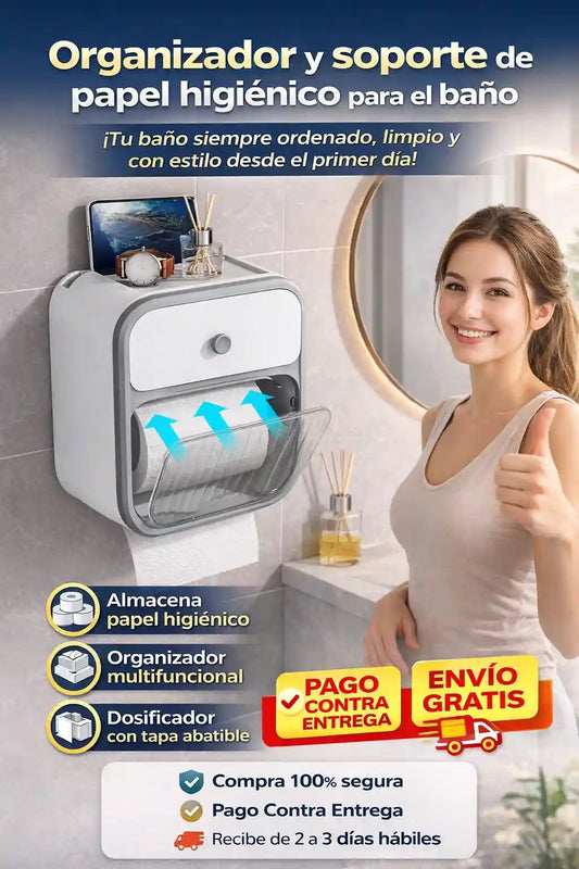Organizador y soporte de papel higiénico para el baño