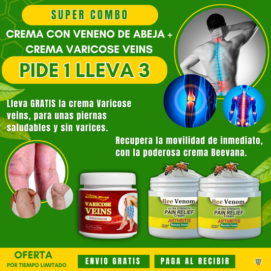 SUPER COMBO, crema dolores y articulaciones + Crema Varicose Veins, 3 x 1